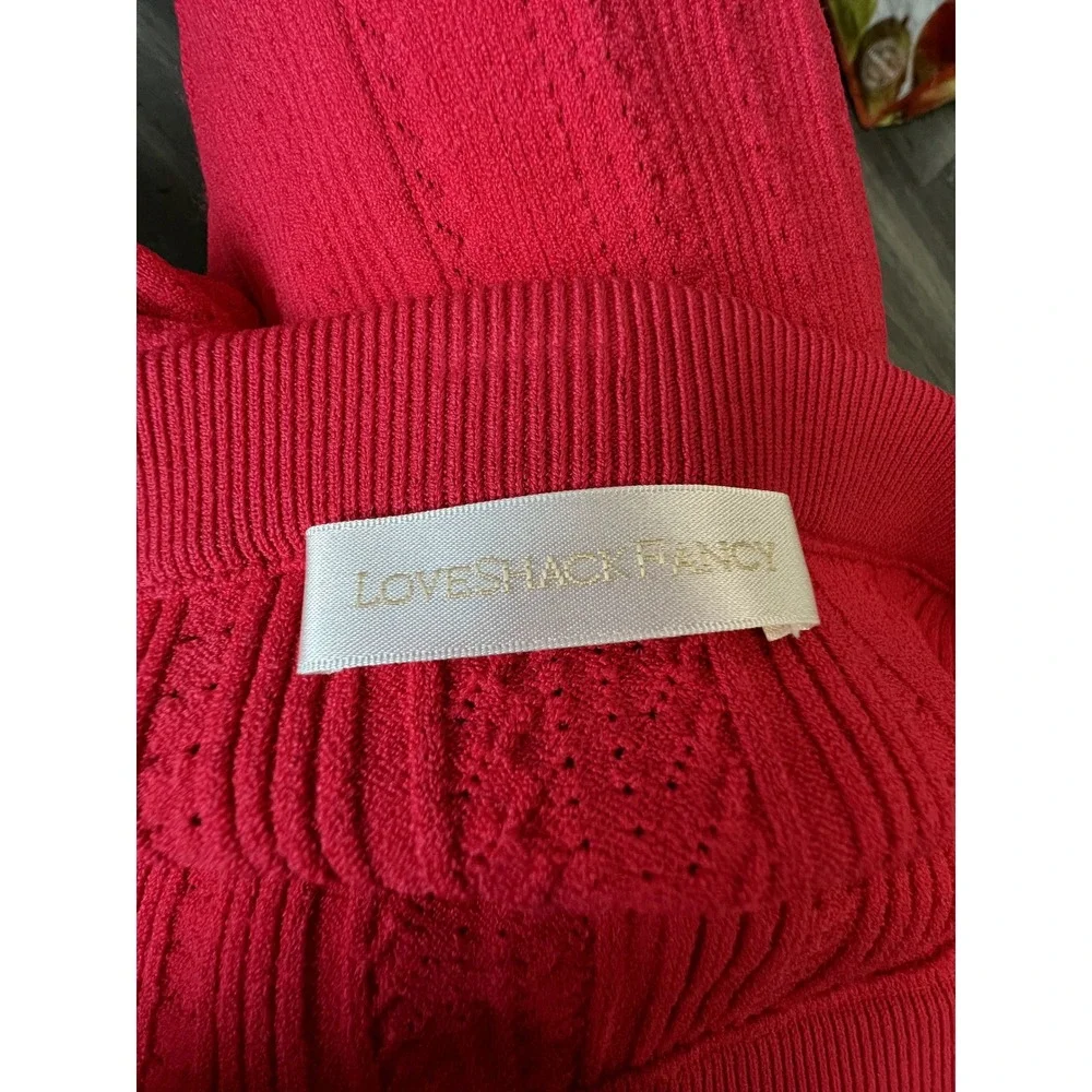 LoveShackFancy Meryl Red Ribbed Pointelle Knit Flared Skater Mini Skirt Size S